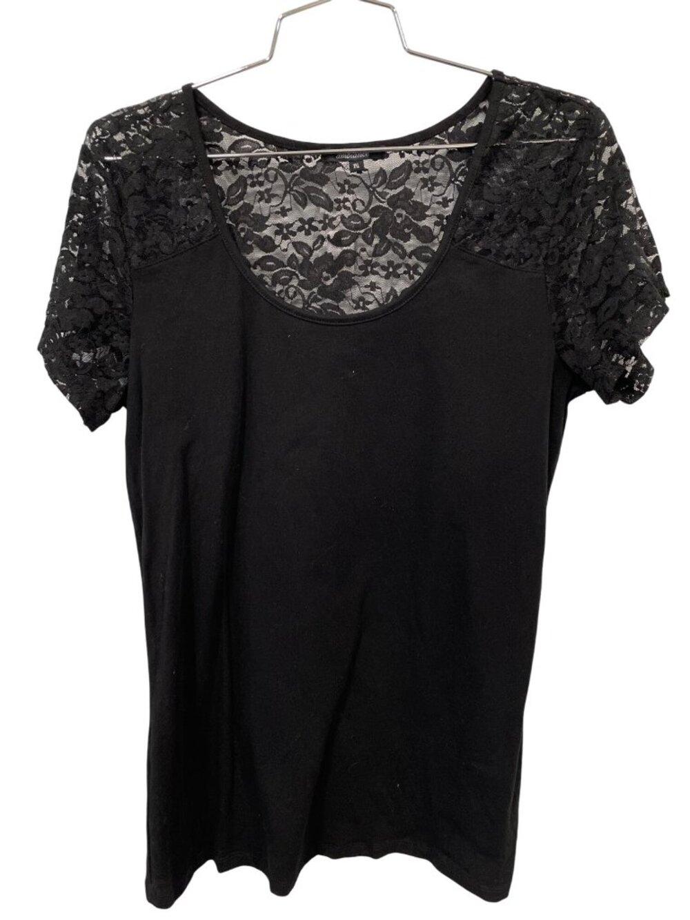 Ambiance Top Size 1XL Lace Short Sleeve Scoop Neck Tee Black Whimsigoth Grunge